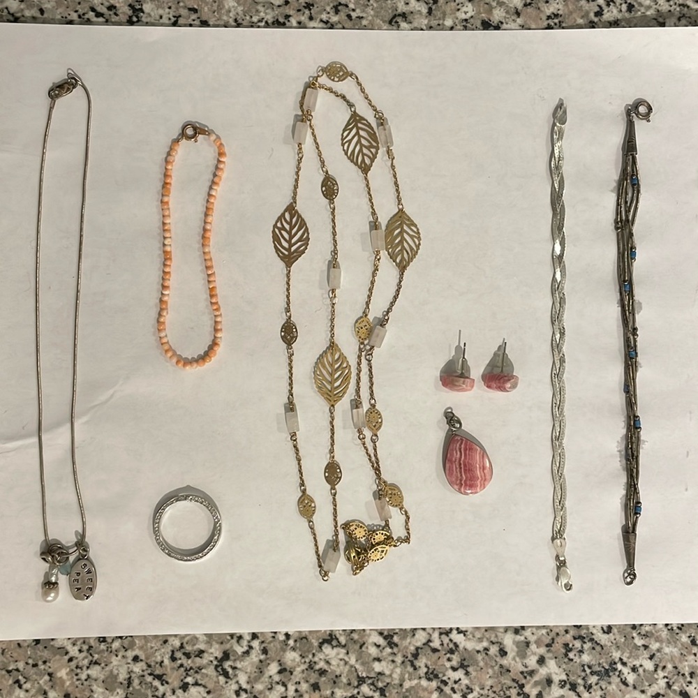 Gem jewelry lot necklaces, earrings, silver, turquoise, diamond, quartz
